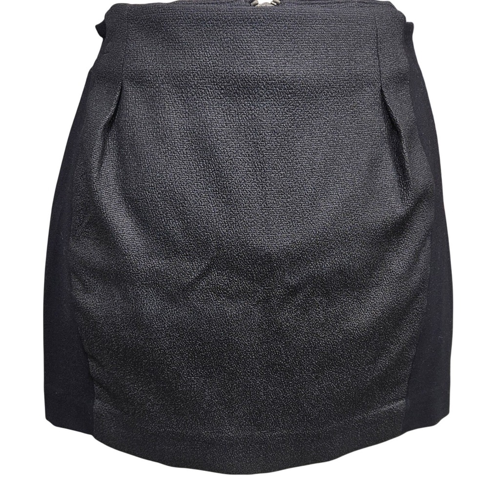 Armani Exchange Womens Black Textured Mixed Media Mini Skirt P0 Exposed Zipper